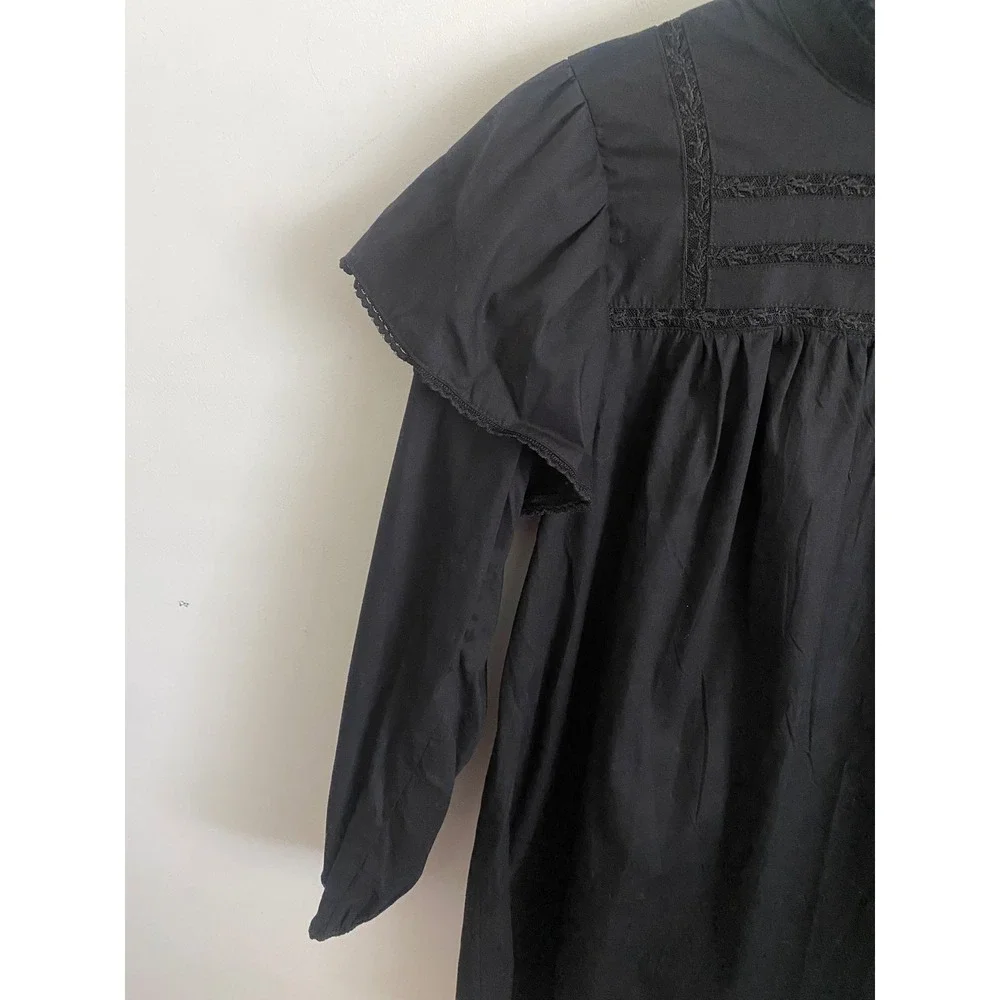 Womens Black Lace Ruffle Mock Neck Flutter Sleeve Mini Dress XS‎ New